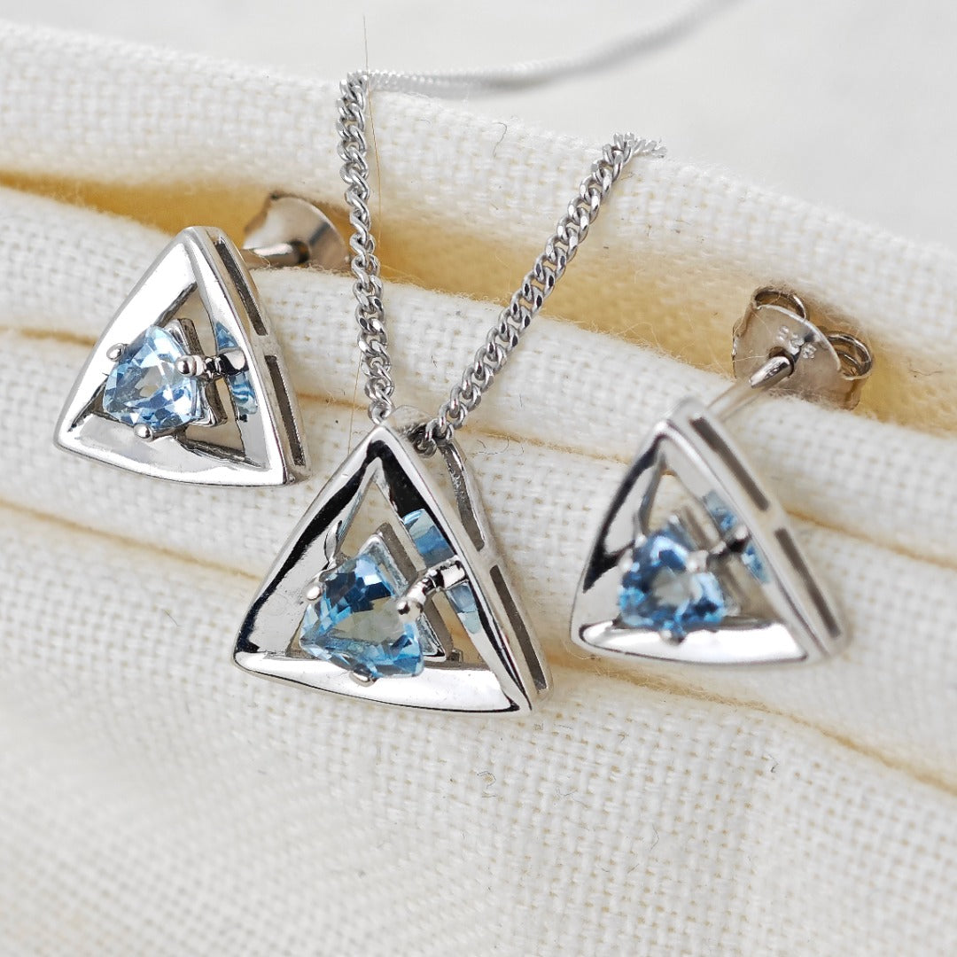 Blue Topaz Trillion Jewellery Set in Sterling Silver