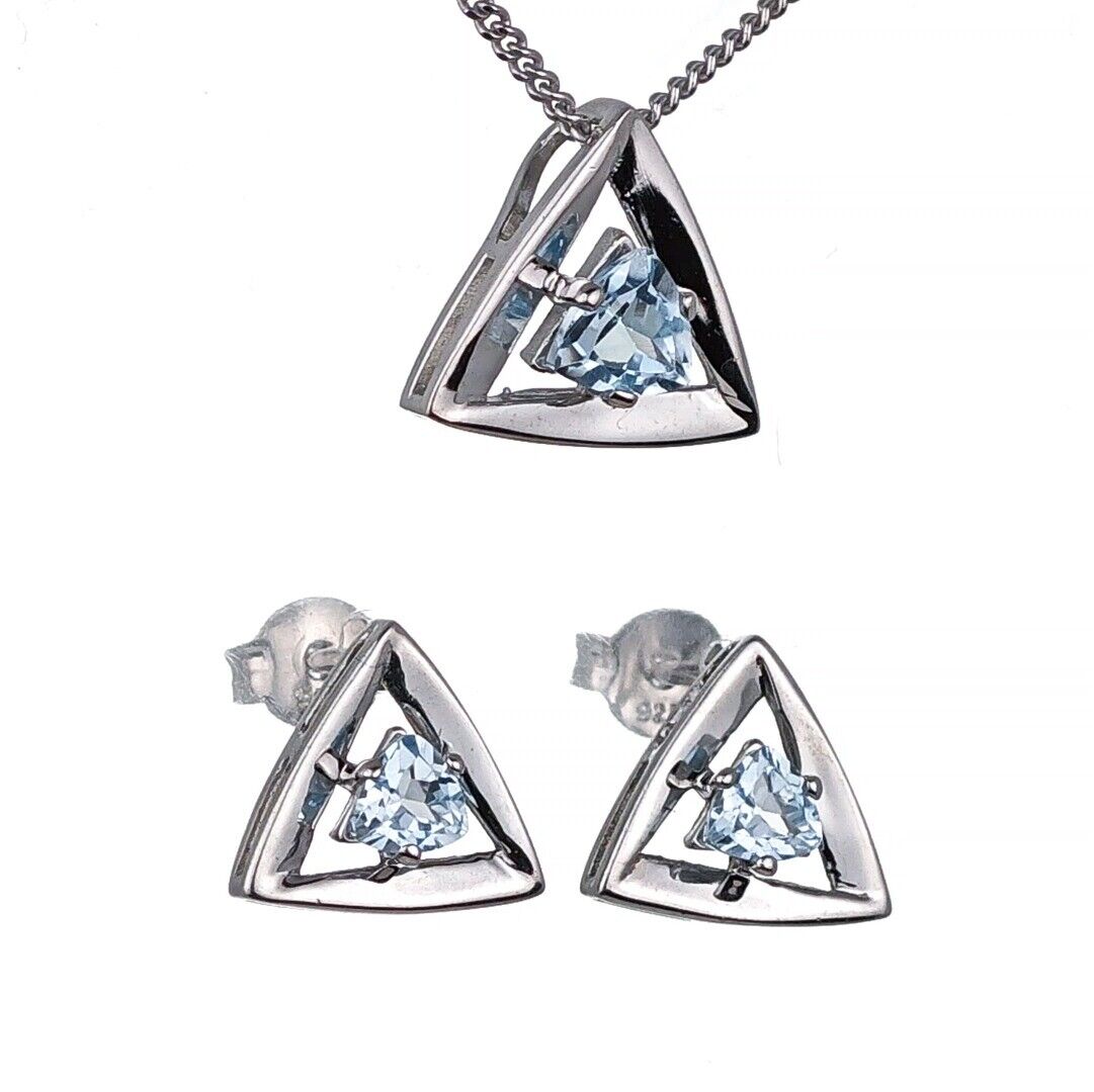 Blue Topaz Trillion Jewellery Set in Sterling Silver