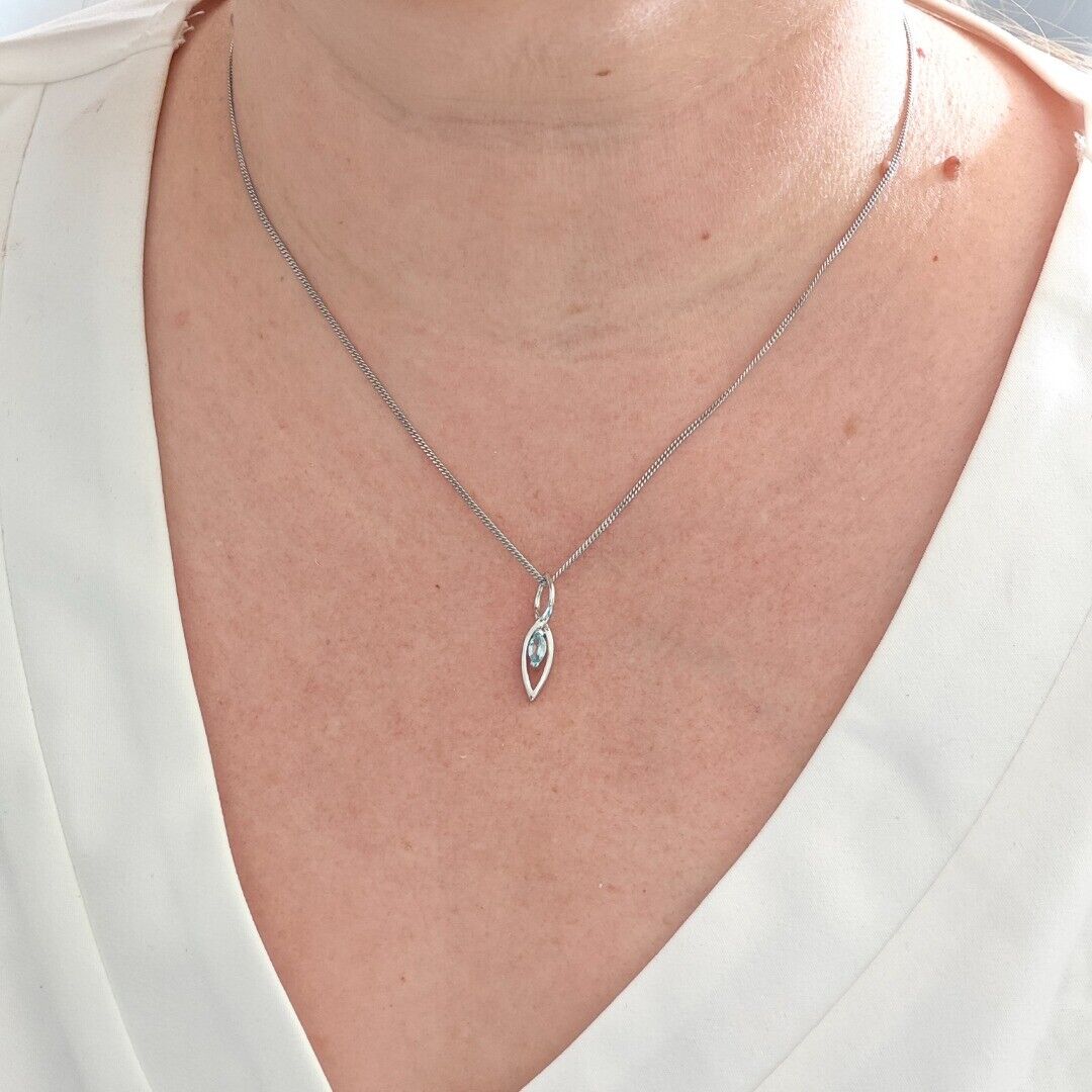 Blue Topaz Set Earrings Pendant Sterling Silver Marquise Dangle