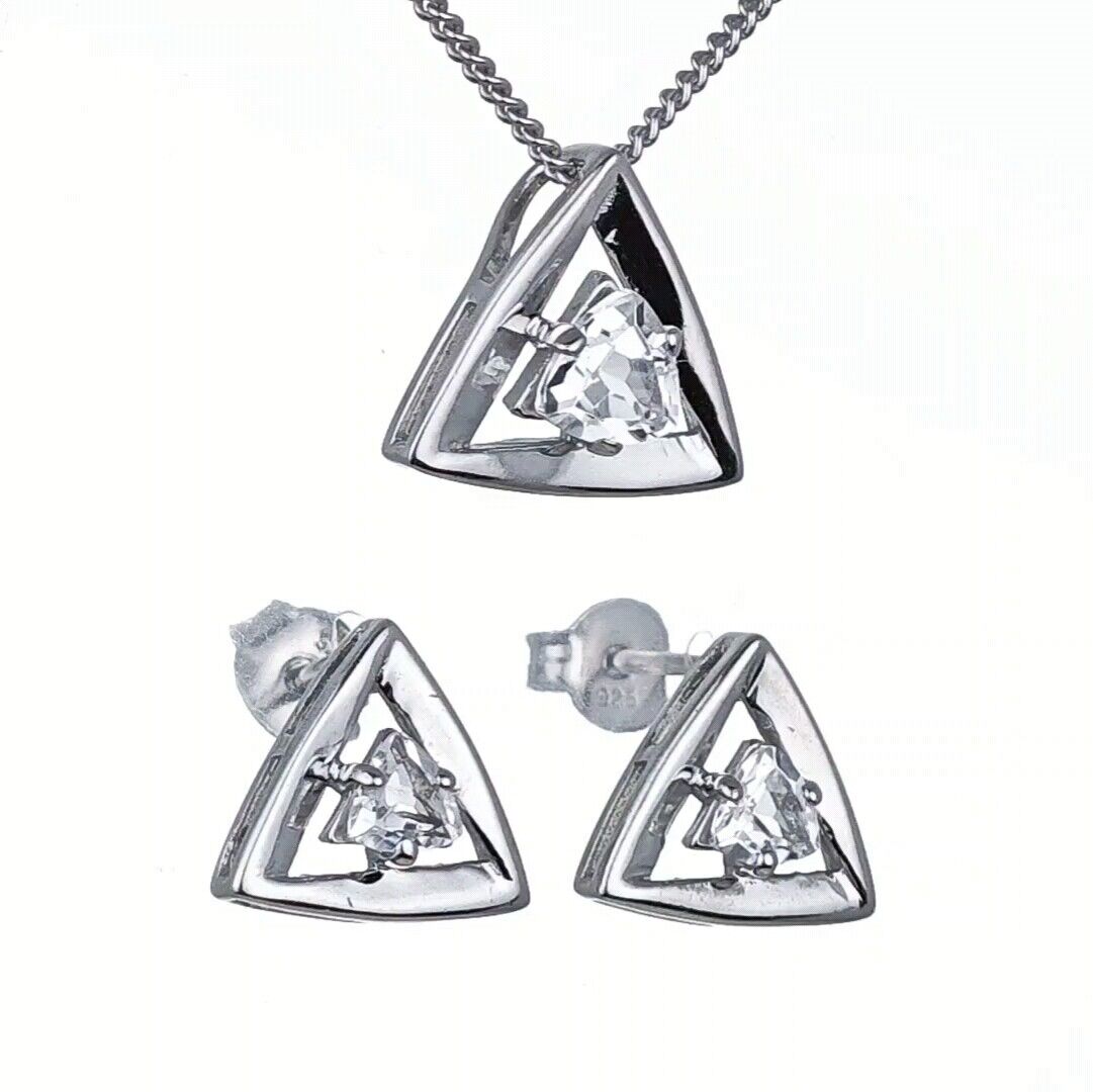 white topaz set necklace earrings sterling silver studs trillion designed in the UK