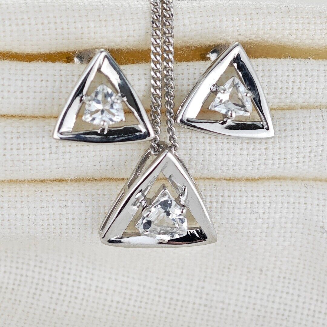 White Topaz Trillion Jewellery Set in Sterling Silver