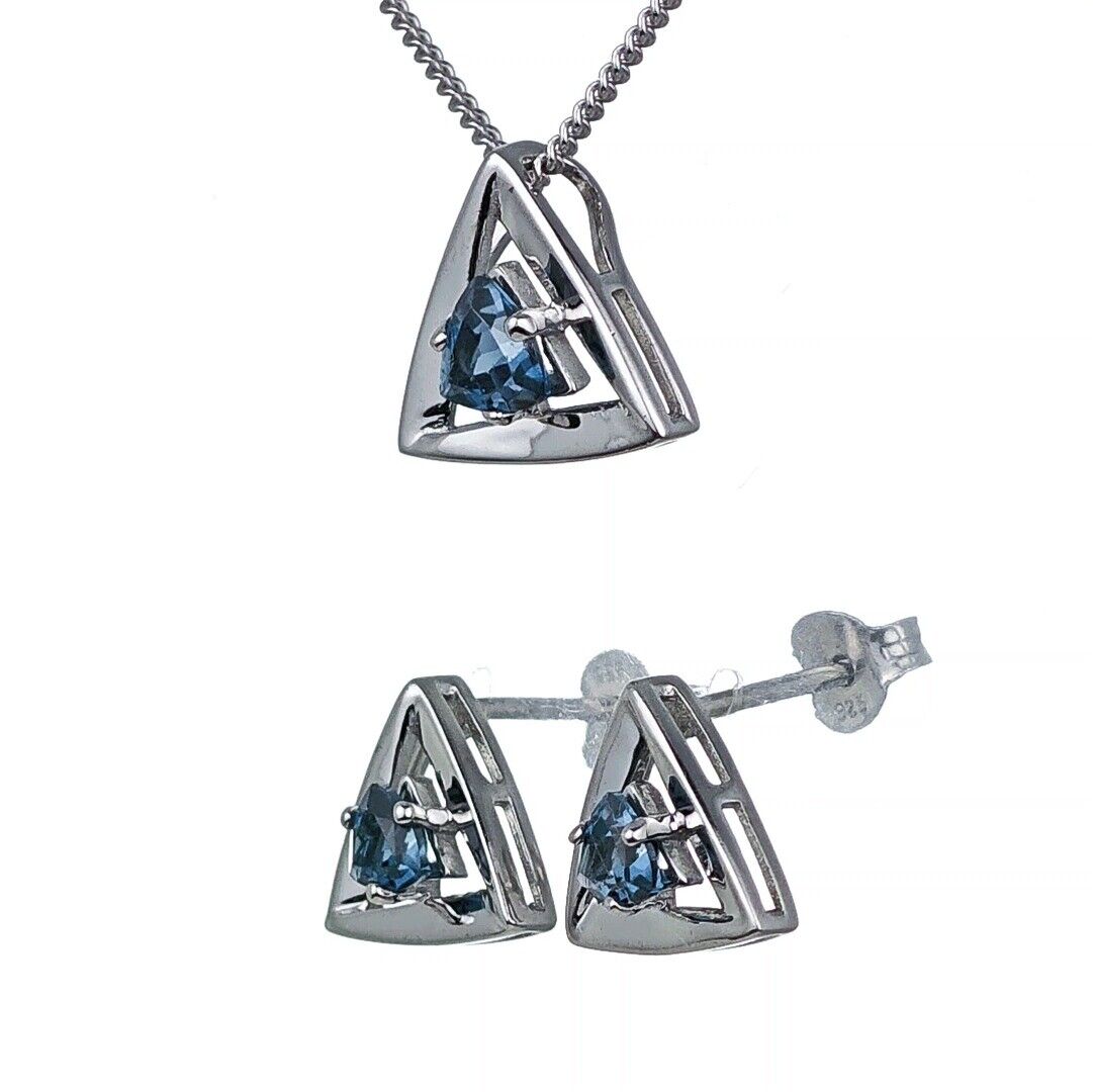 London Blue Topaz Trillion Jewellery Set in Sterling Silver