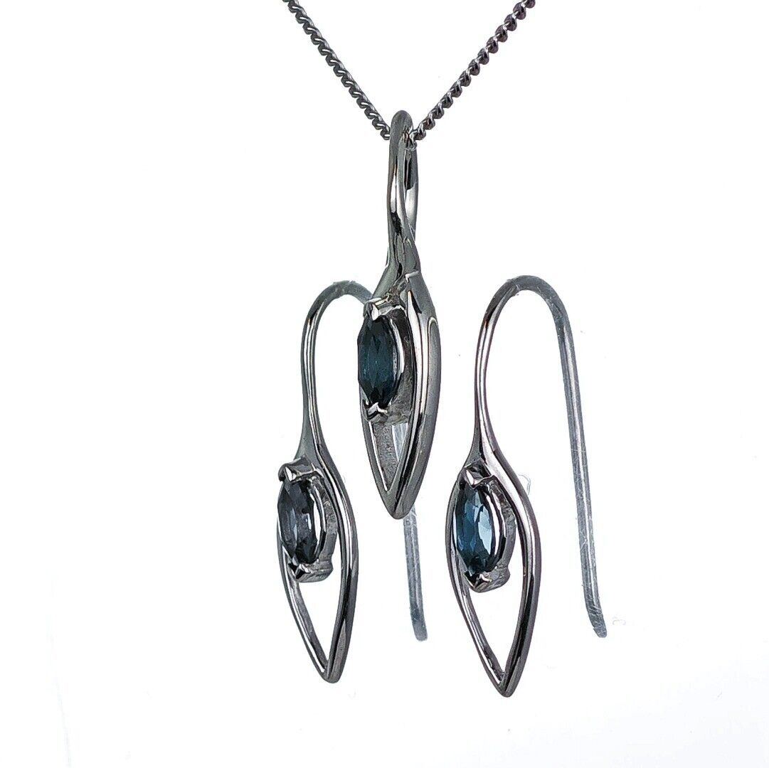 London Blue Topaz Set Earrings Pendant Sterling Silver Marquise Infinity Loop