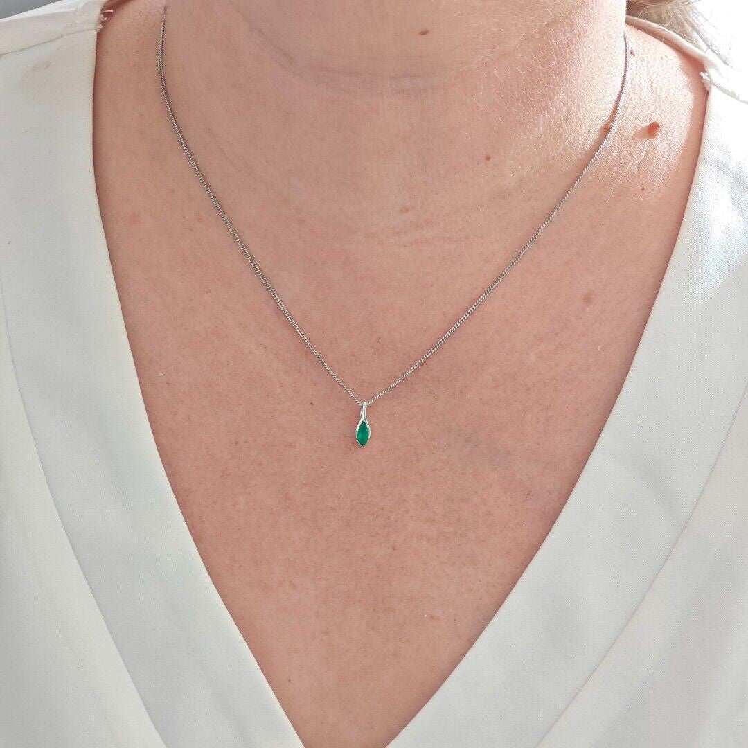 Green Onyx Minimalist Marquise Jewellery Set in Sterling Silver