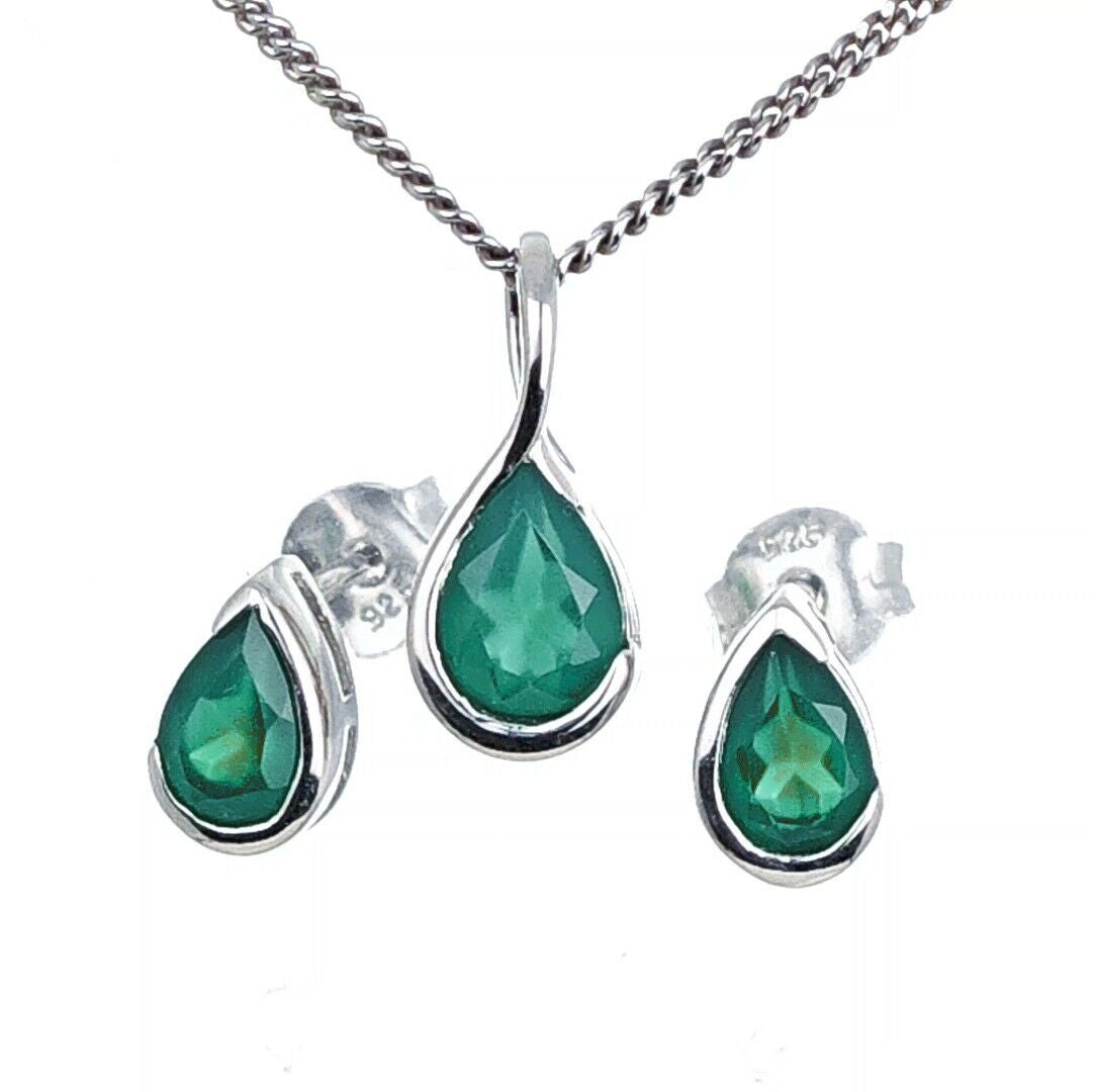 Green Onyx Infinity Loop Jewellery Set in sterling silver