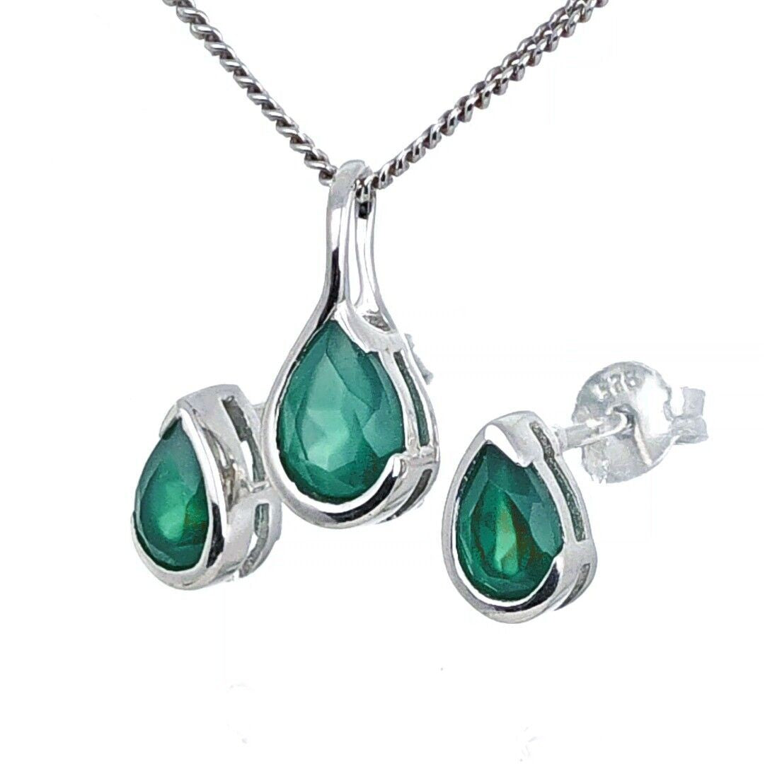 Green Onyx Infinity Loop Jewellery Set in sterling silver
