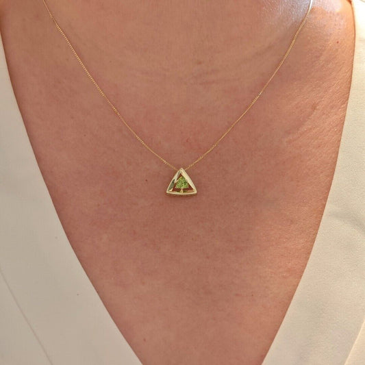 Elegant 9ct Gold Peridot Pendant | Green Trillion Gemstone | Hallmarked | UK Design