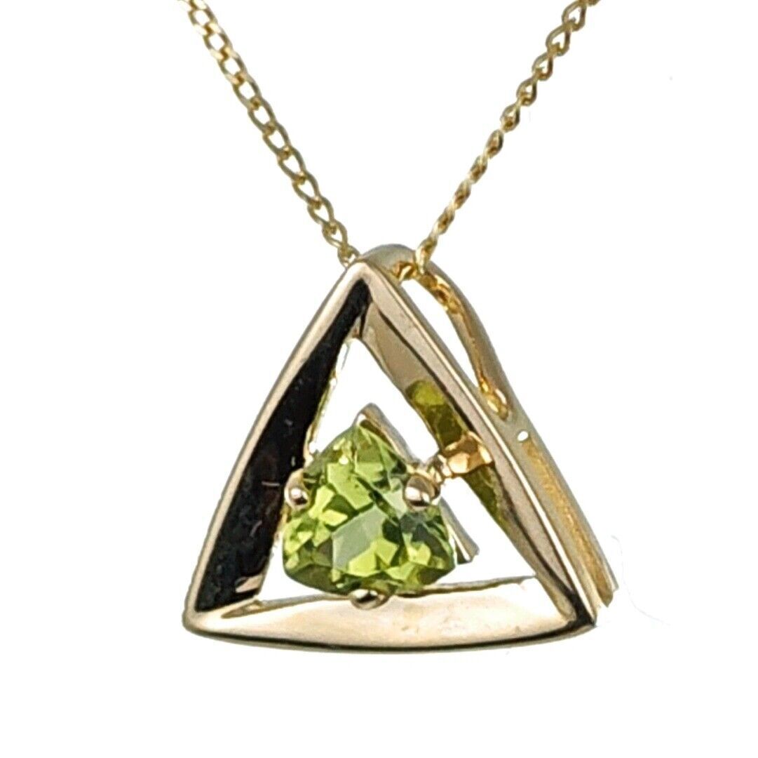 Elegant 9ct Gold Peridot Pendant | Green Trillion Gemstone | Hallmarked | UK Design