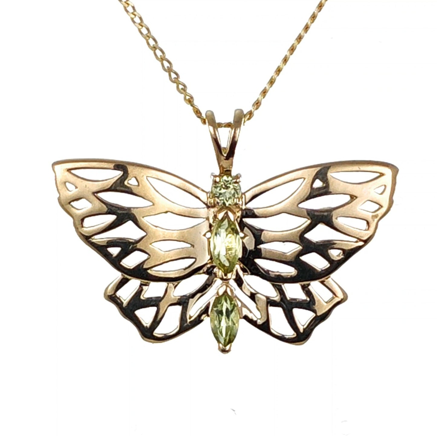 9ct Gold Peridot Butterfly Necklace UK Design Handmade Hallmarked