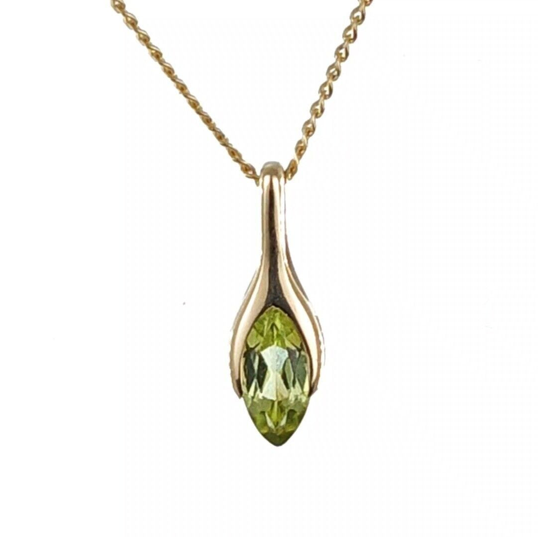 9ct Gold Peridot Pendant Minimalist Green Marquise