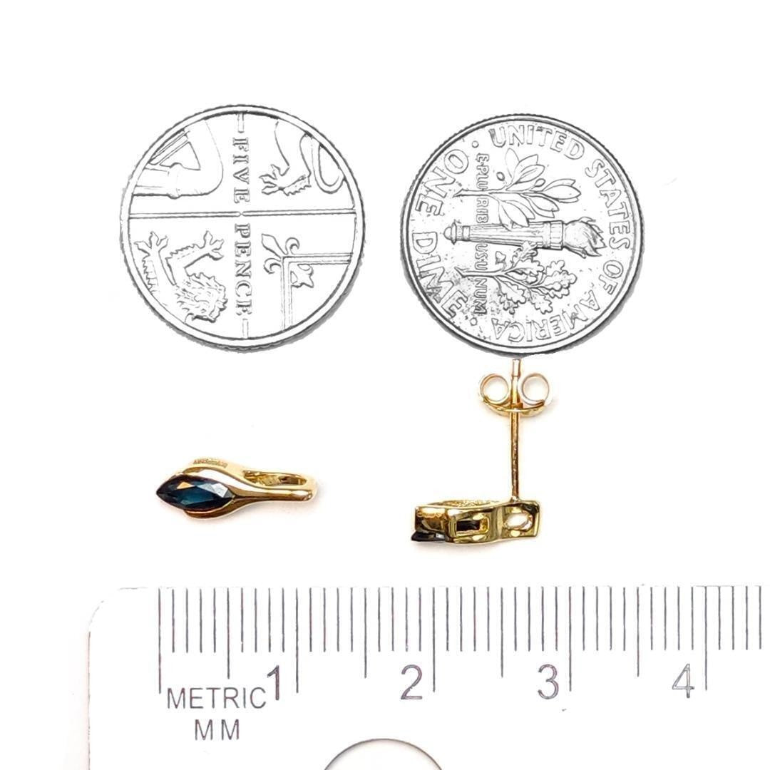 9ct Blue Sapphire Set Pendant Stud Earrings Yellow Gold Minimalist Marquise