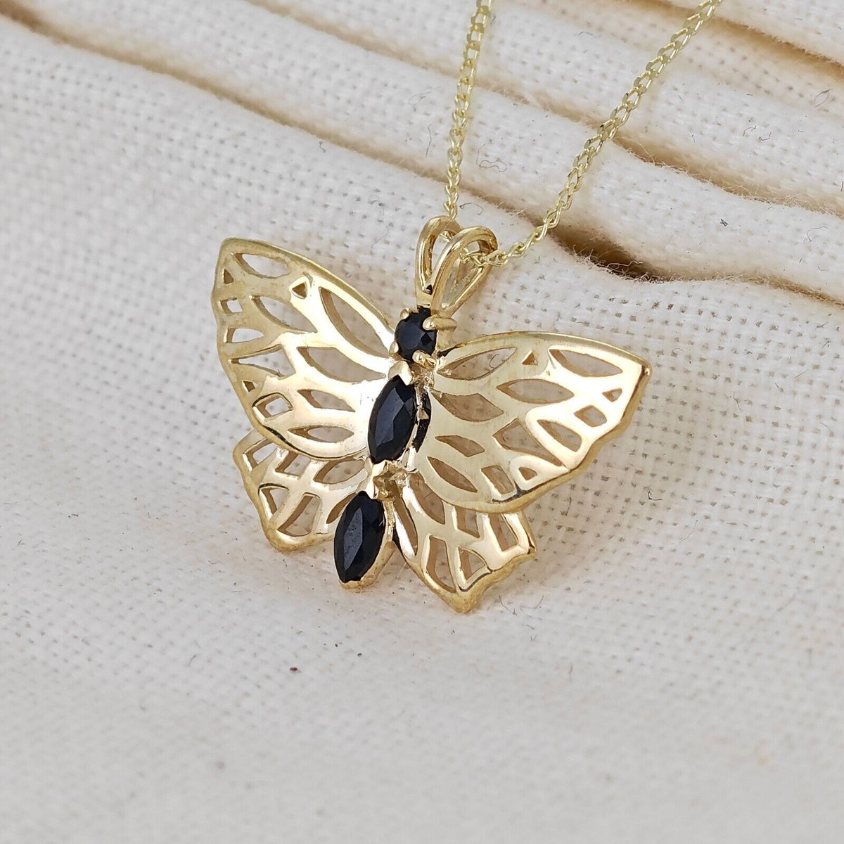 Sapphire Butterfly Necklace in 9ct Gold