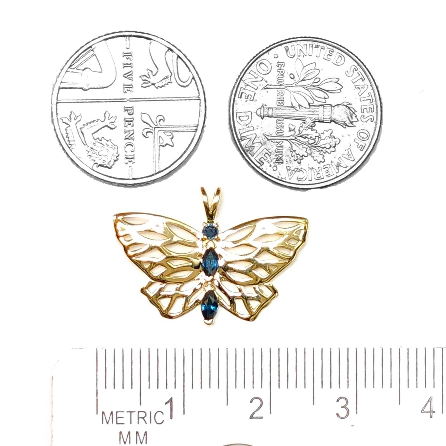 9ct Gold Butterfly Necklace with Marquise Sapphires Hallmarked