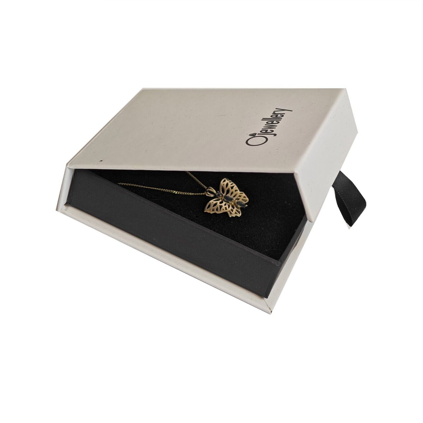 9ct Gold Butterfly Necklace with Marquise Sapphires Hallmarked