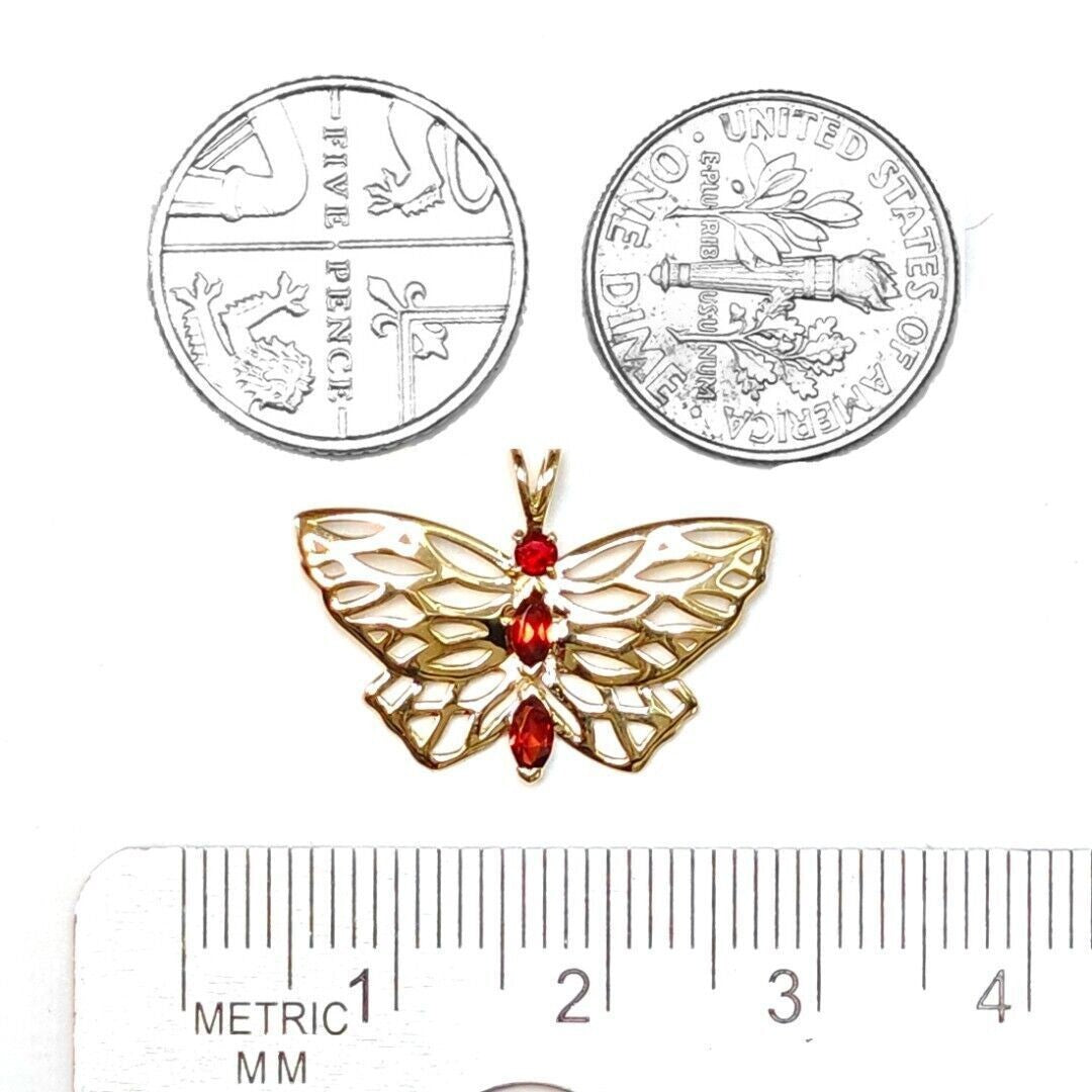 9ct Gold Garnet Butterfly Necklace Red Hallmarked UK Design Handmade