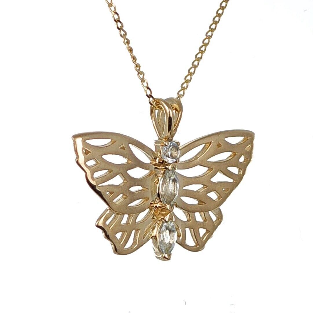 9ct Aquamarine Butterfly Necklace Gold Hallmarked UK Design Handmade