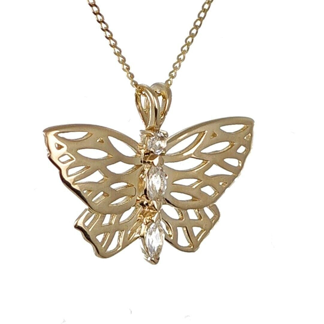 9ct Topaz Butterfly Necklace Yellow Gold Hallmarked Handmade Boxed UK Design