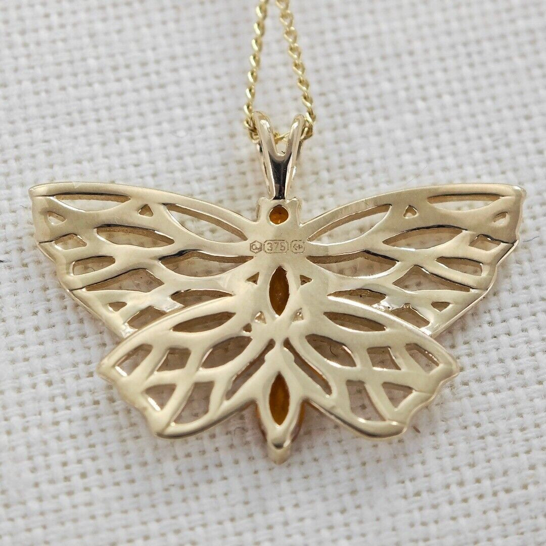 Citrine Butterfly Necklace in 9ct Gold