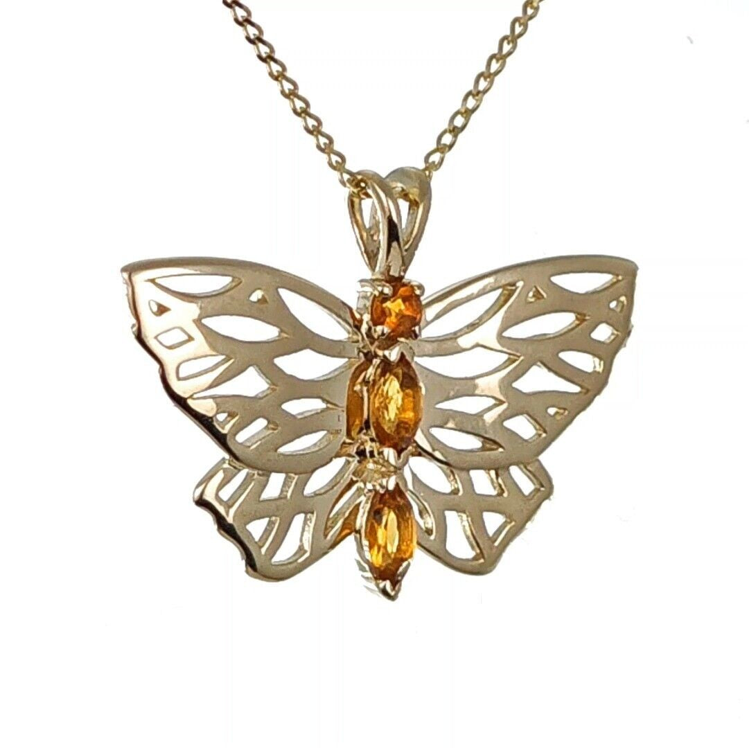 Citrine Butterfly Necklace in 9ct Gold