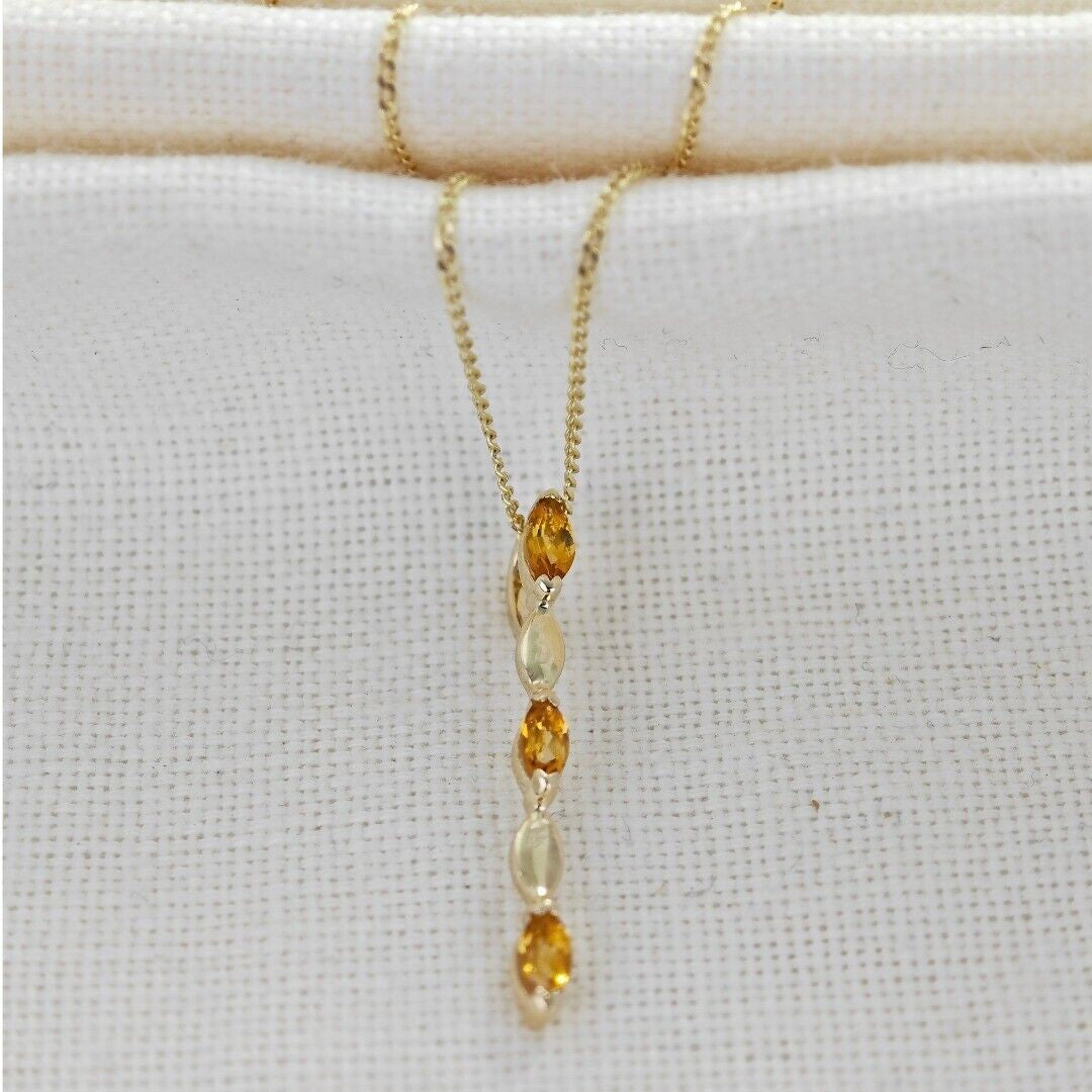 9ct Gold Pendant Yellow Citrine Marquise Hallmarked UK Design Handmade