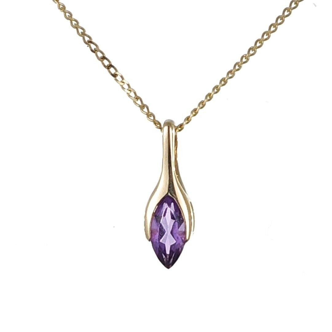 Amethyst Minimalist Marquise Necklace in 9ct Gold