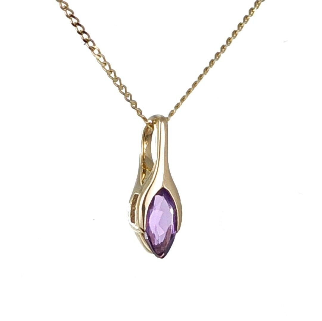 Amethyst Minimalist Marquise Necklace in 9ct Gold