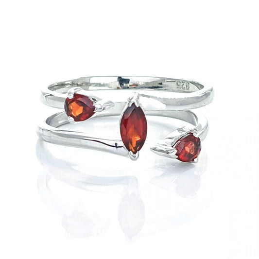 Garnet Ring Adjustable Sterling Silver Marquise Trilogy
