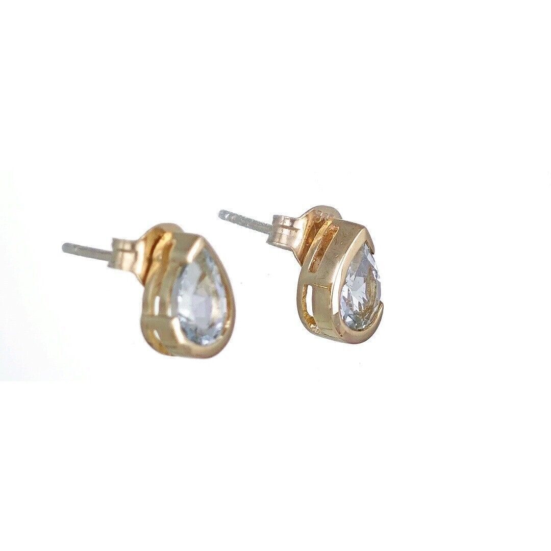 9ct Yellow Gold Aquamarine Earrings Natural Blue Gemstone Studs