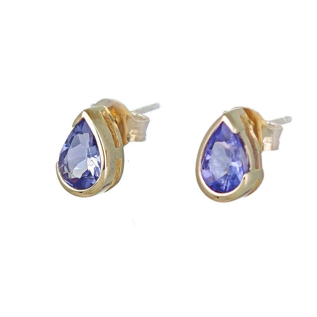 9ct Gold Tanzanite Earrings Natural Blue Gemstone Studs Handmade