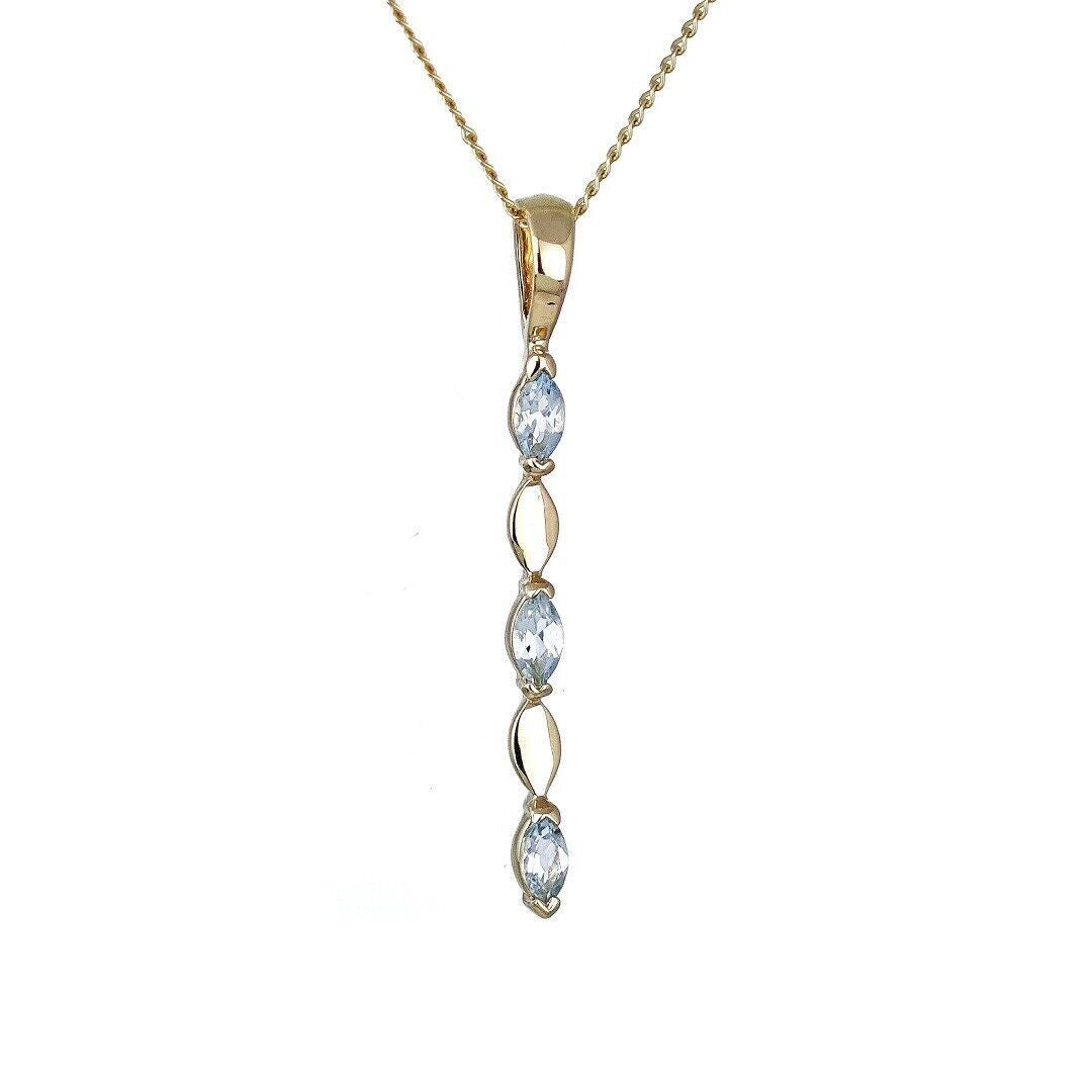 9ct Yellow Gold Blue Topaz Necklace Natural Treated Marquise Gemstones