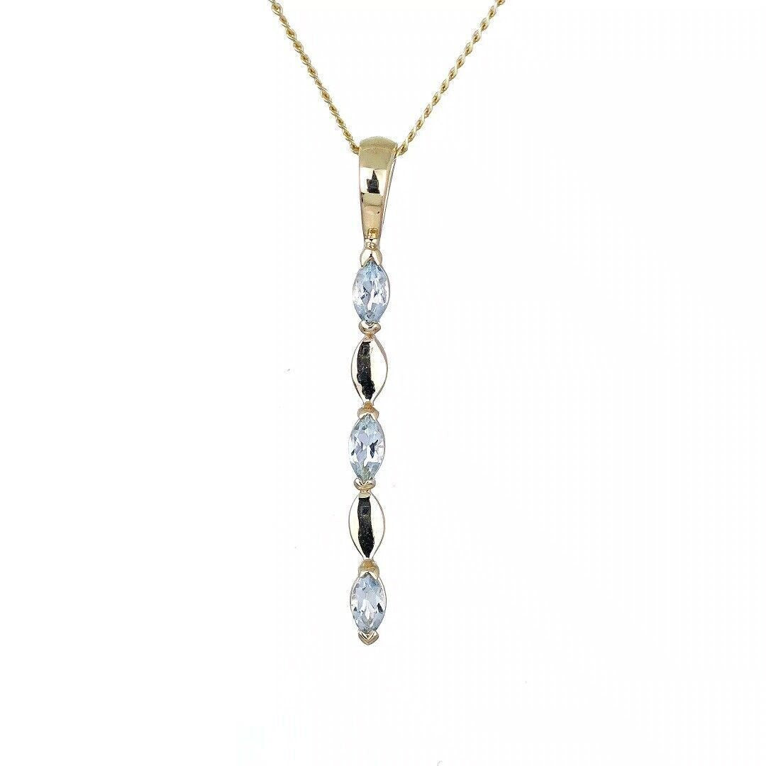 9ct Yellow Gold Blue Topaz Necklace Natural Treated Marquise Gemstones