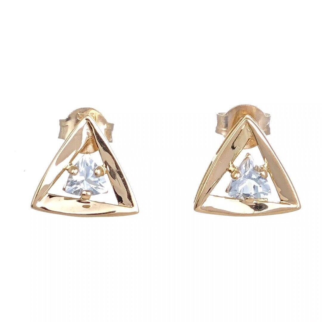 9ct Gold Aquamarine Earrings Natural Gemstone Blue Trillion Studs