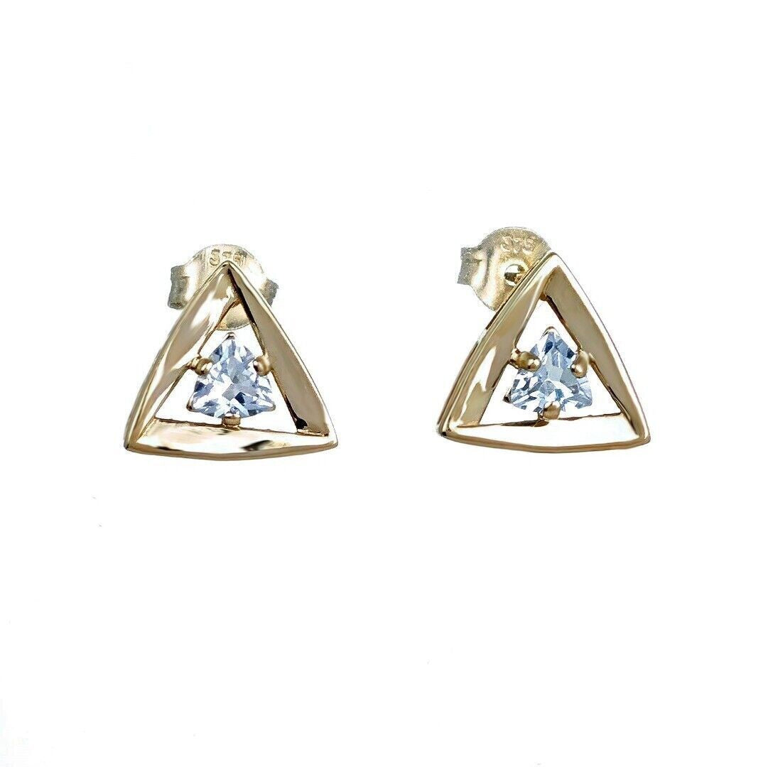 Blue Topaz Earrings 9ct Yellow Gold Studs Studs Trillion