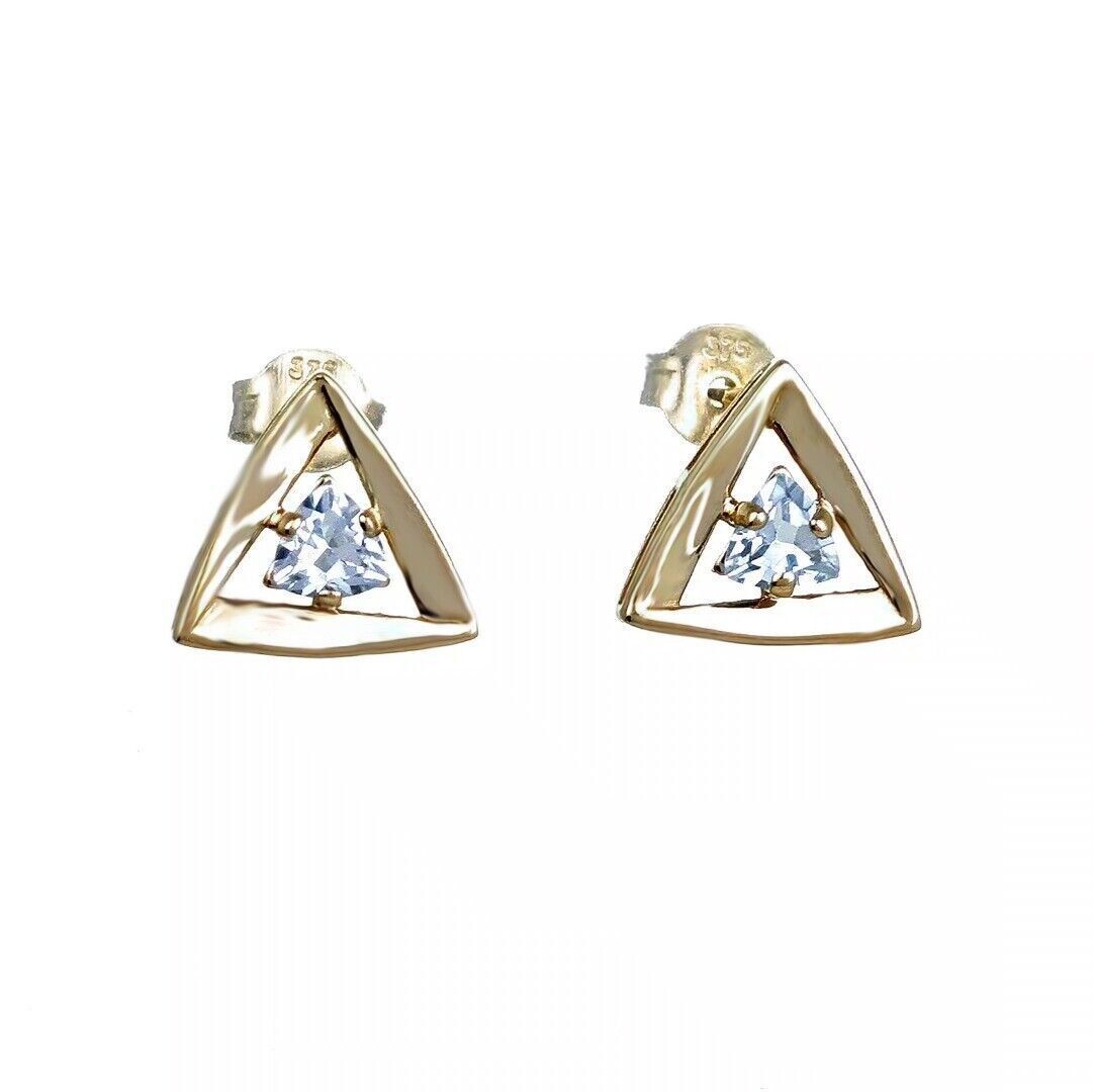 Blue Topaz Earrings 9ct Yellow Gold Studs Studs Trillion