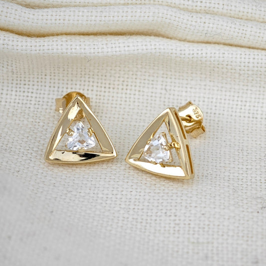 9ct Gold White Topaz Earrings Trillion Studs