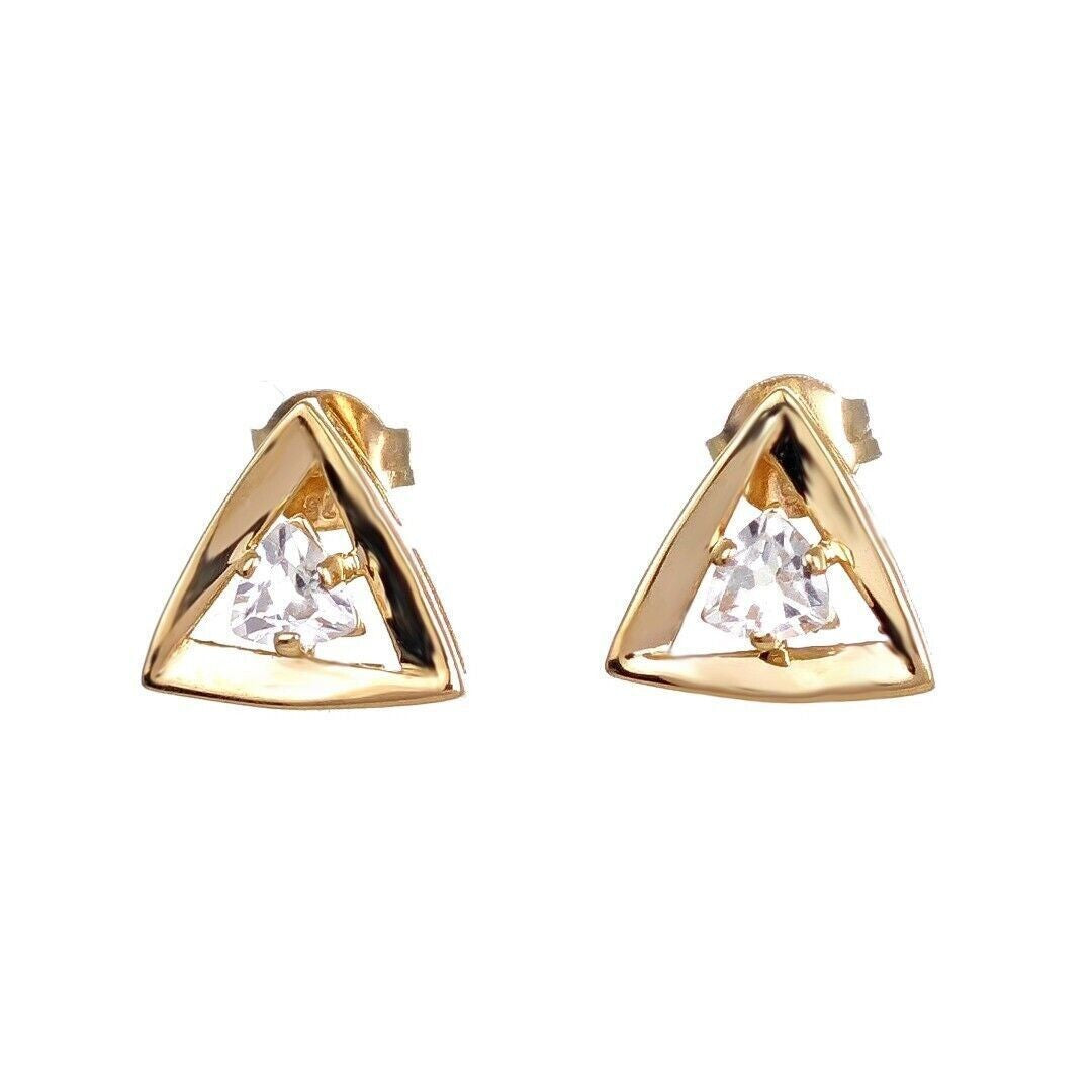 9ct Gold White Topaz Earrings Trillion Studs