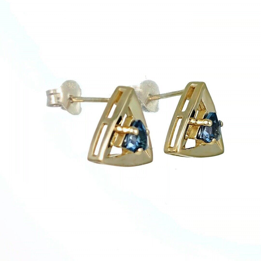 9ct Gold London Blue Topaz Trillion Earrings