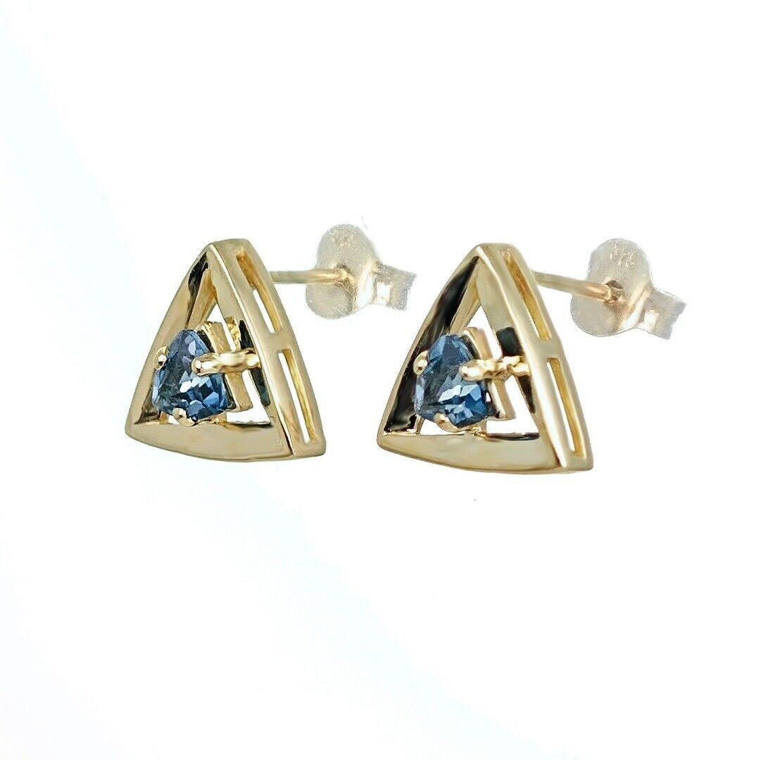 9ct Gold London Blue Topaz Trillion Earrings