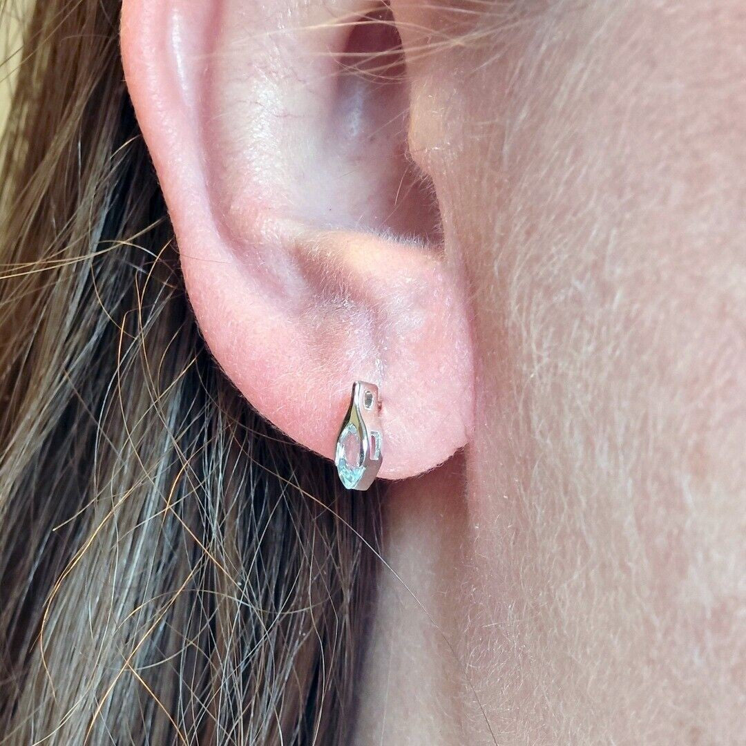 9ct White Gold Aquamarine Earrings Minimalist Marquise Studs
