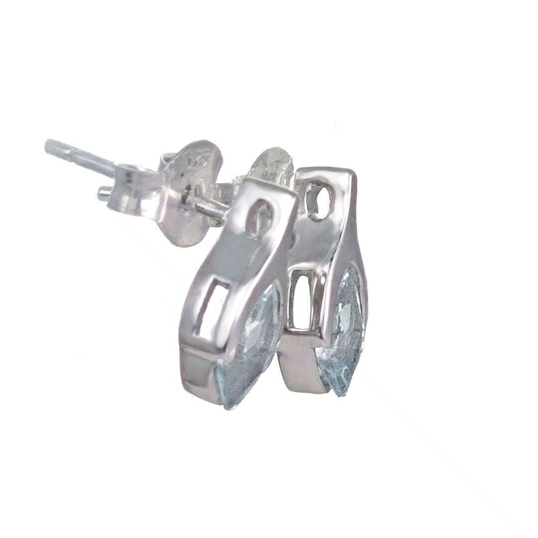9ct White Gold Aquamarine Earrings Minimalist Marquise Studs