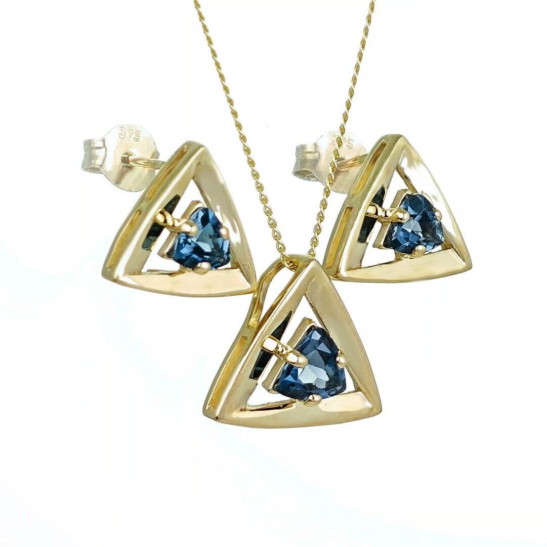 London Blue Topaz Trillion Jewellery Set in 9ct Gold