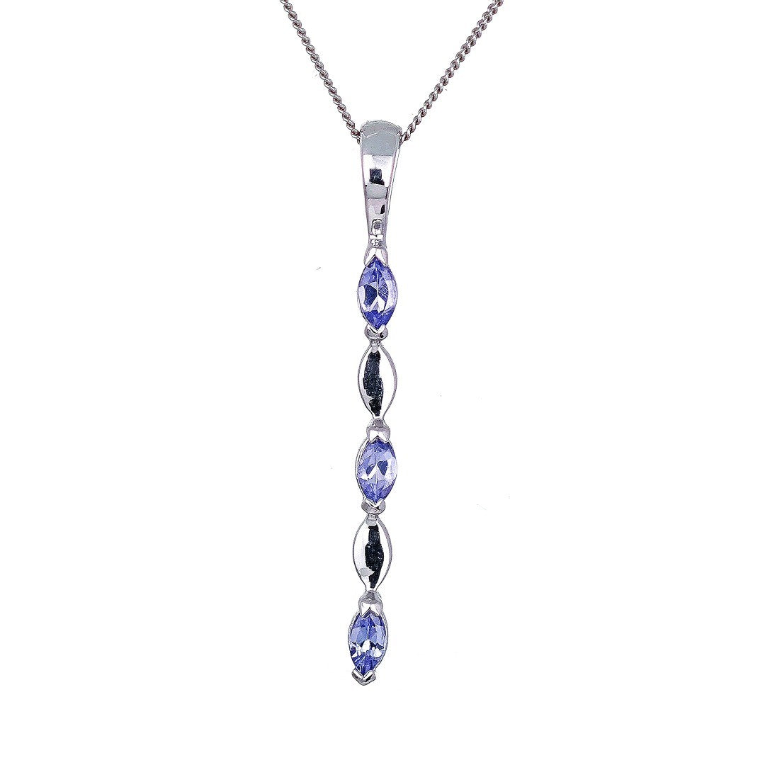9ct White Gold Tanzanite Necklace Natural Blue Marquise Gemstones