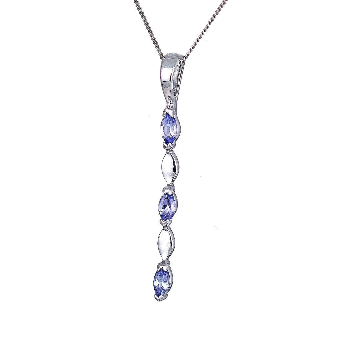 9ct White Gold Tanzanite Necklace Natural Blue Marquise Gemstones