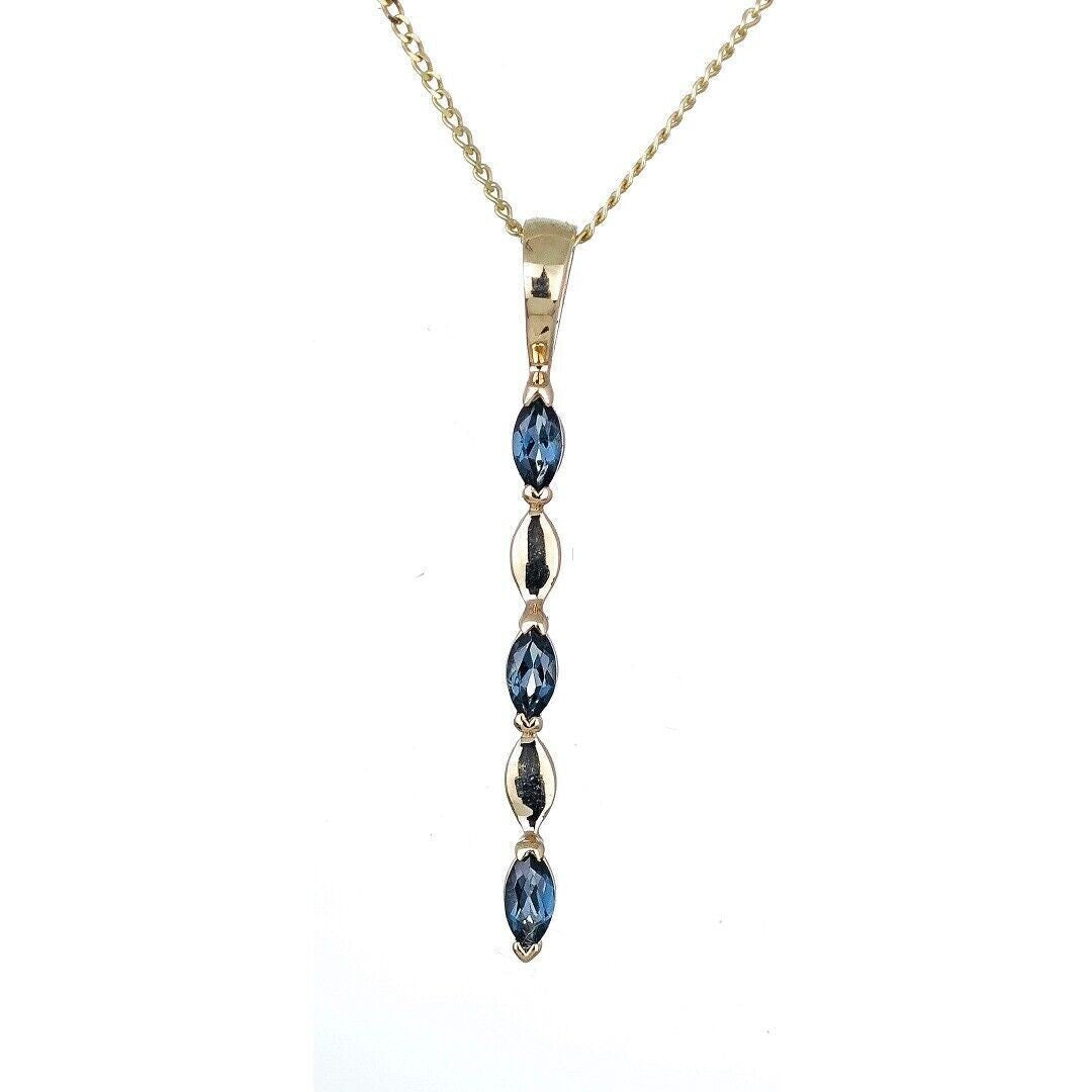 9ct Gold Pendant London Blue Topaz Marquise Gemstones