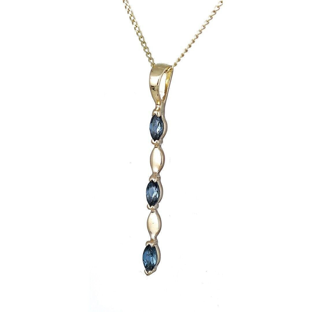 9ct Gold Pendant London Blue Topaz Marquise Gemstones