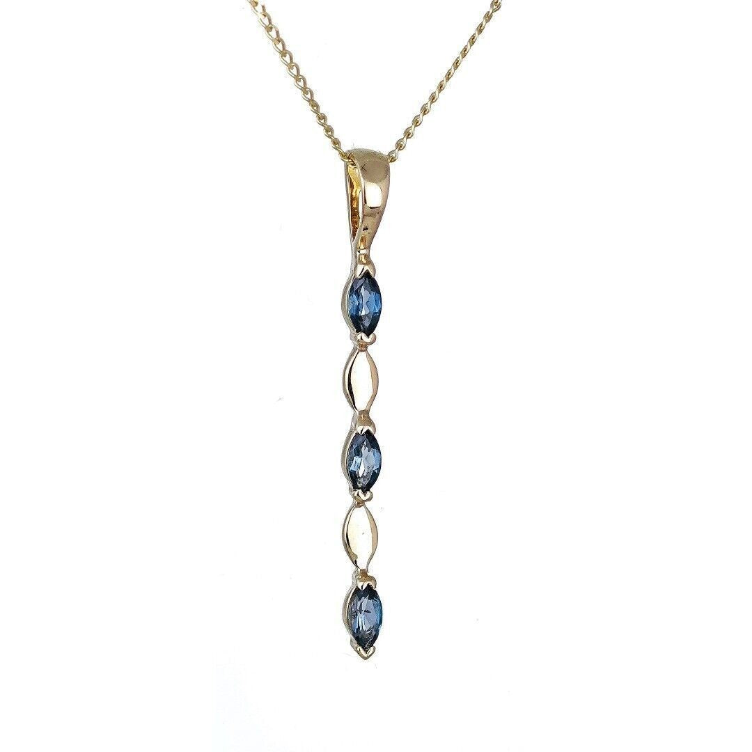 9ct Gold Pendant London Blue Topaz Marquise Gemstones