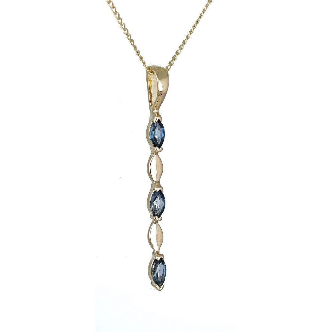 9ct Gold Pendant London Blue Topaz Marquise Gemstones