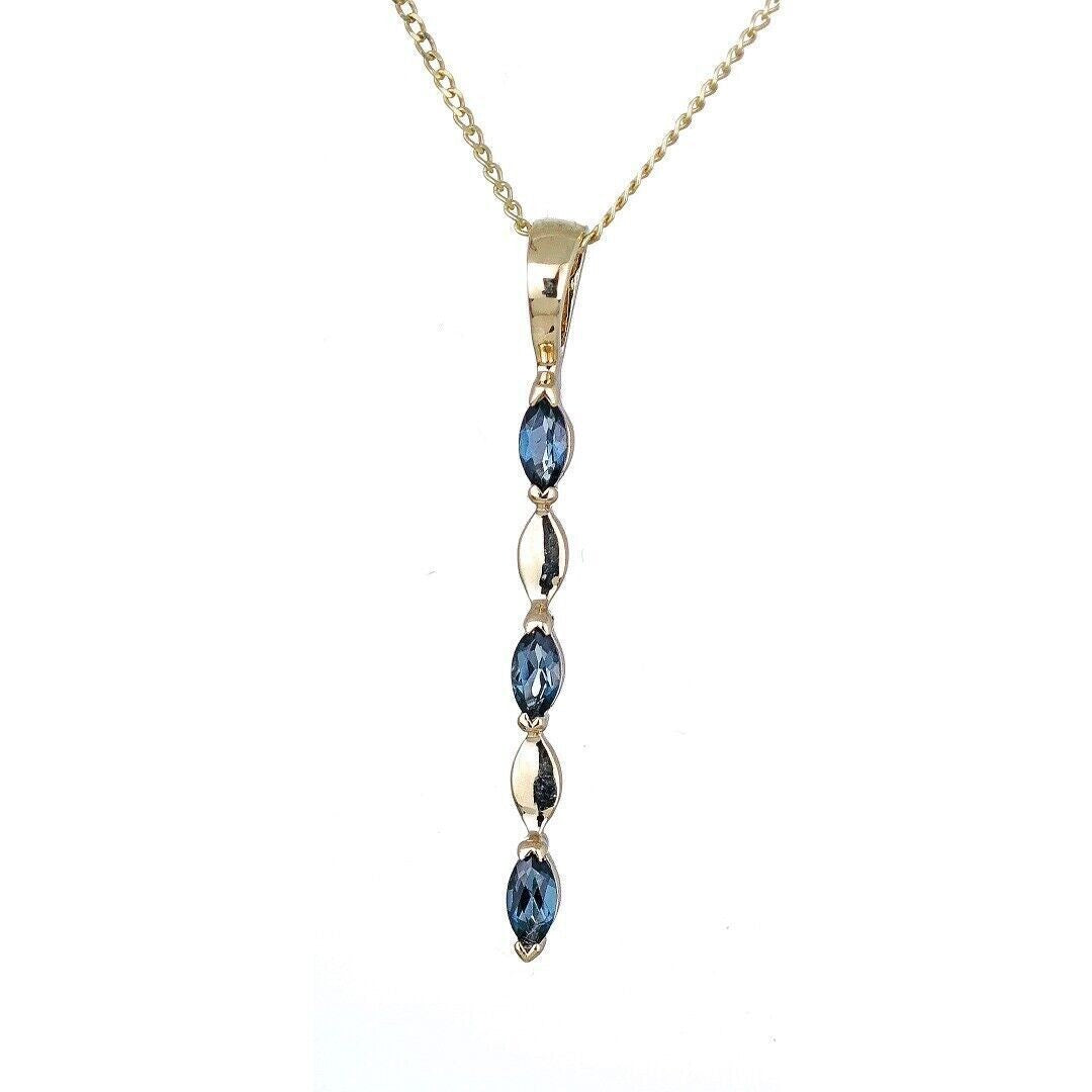 9ct Gold Pendant London Blue Topaz Marquise Gemstones