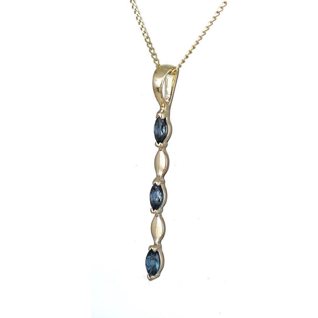 9ct Gold Pendant London Blue Topaz Marquise Gemstones