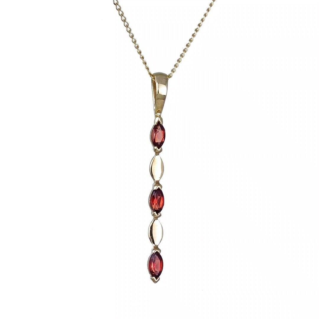 Garnet Pendant 9ct Yellow Gold Marquise Red Natural Gemstones